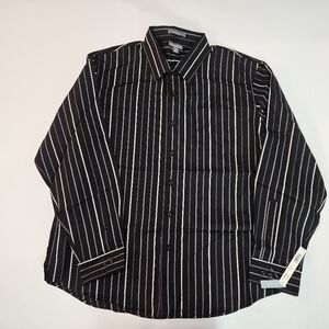 NWT APT 9 Mens sz XXL LONG SLEEVE Shirt Casual Button Down BLACK STRIPED